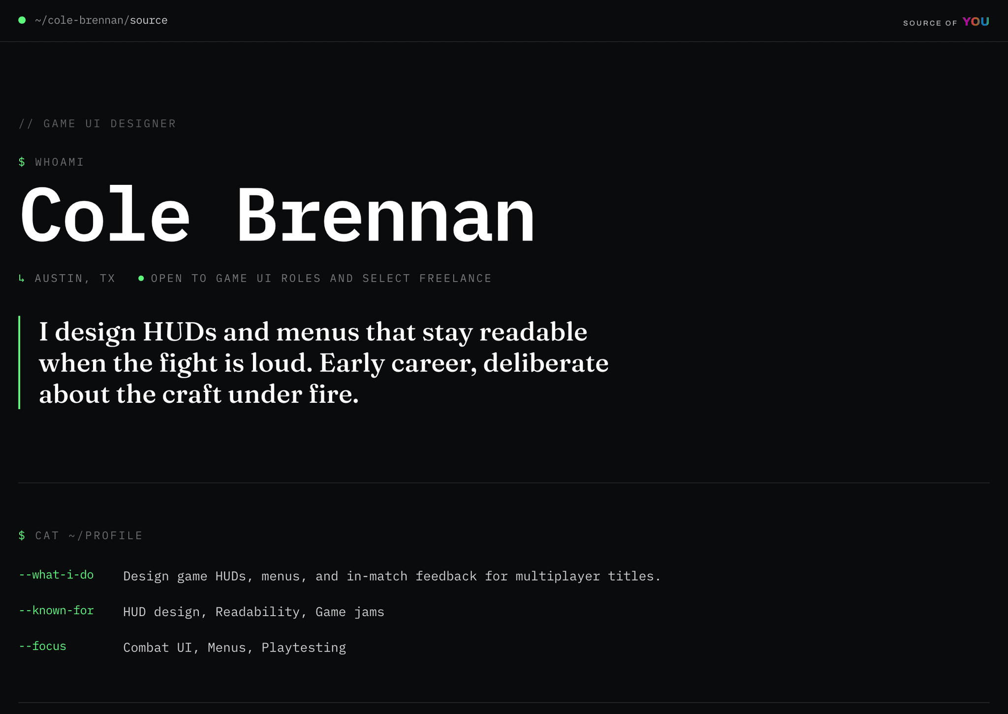 Cole Brennan, published source page