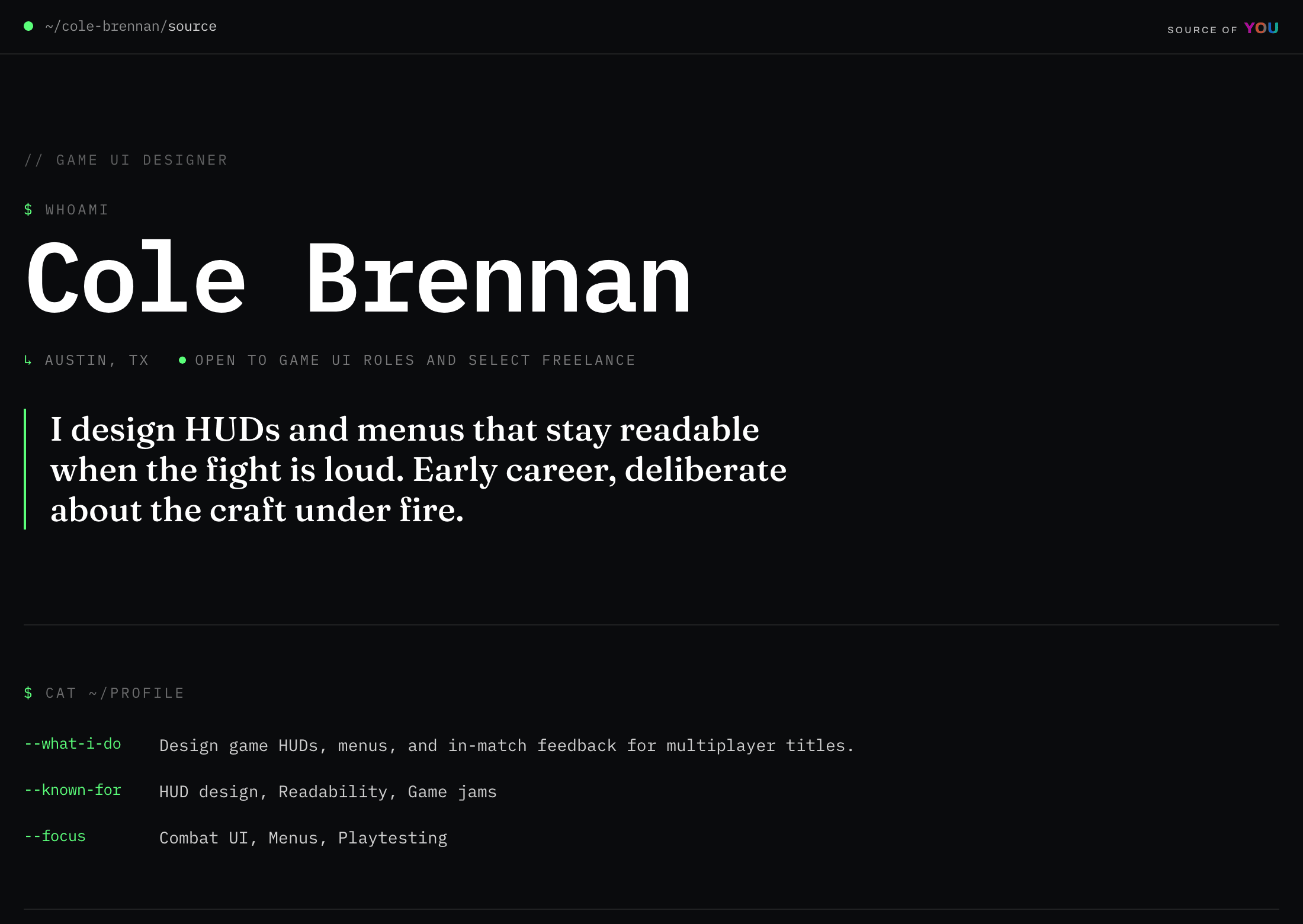Cole Brennan: published source page