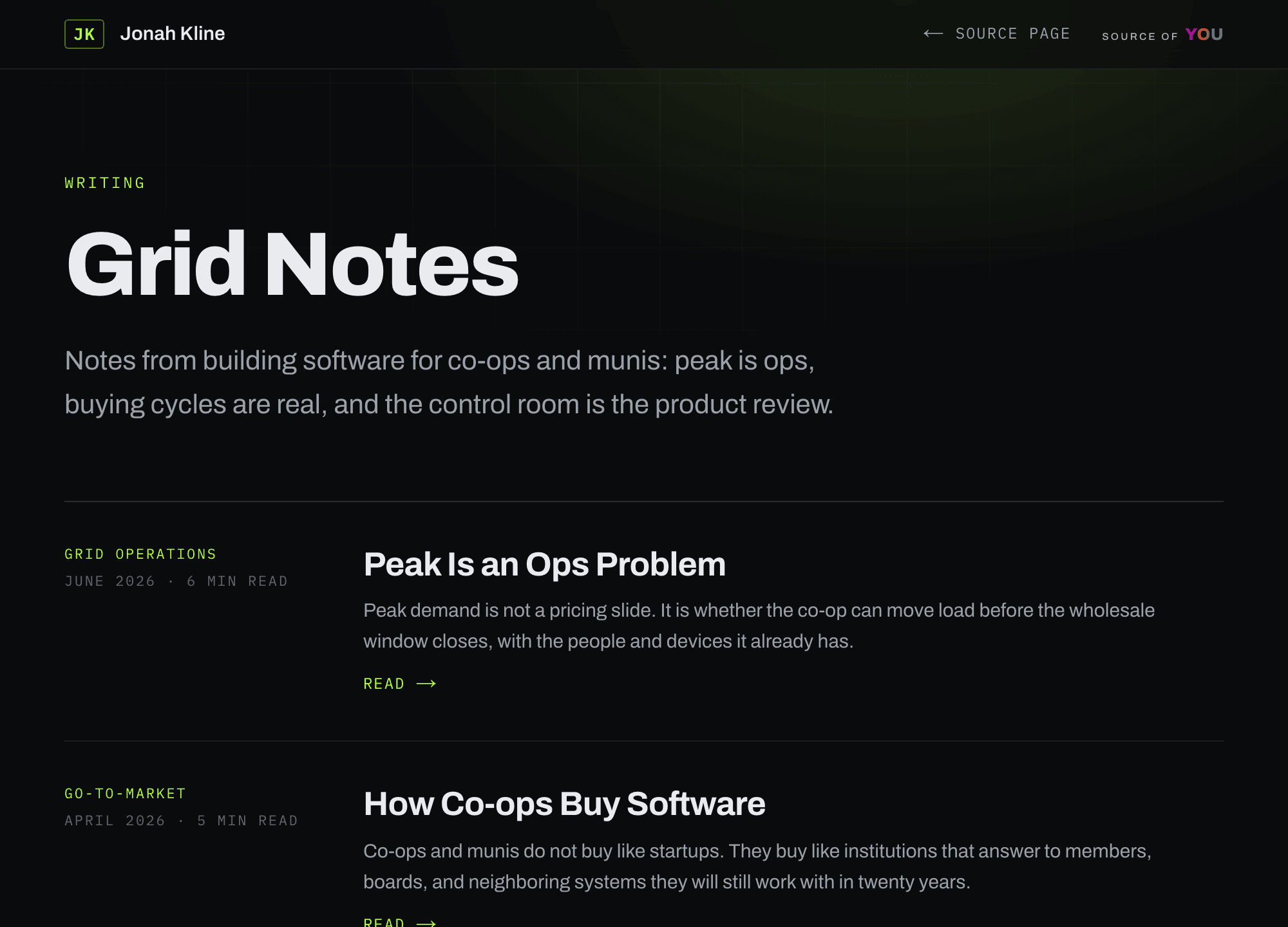 Jonah Kline, Field Notes from the same record