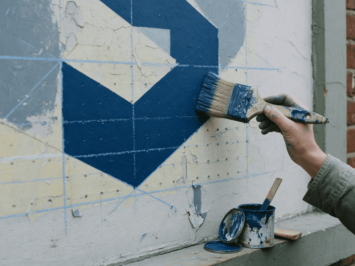 Hand-painted storefront wall work in progress
