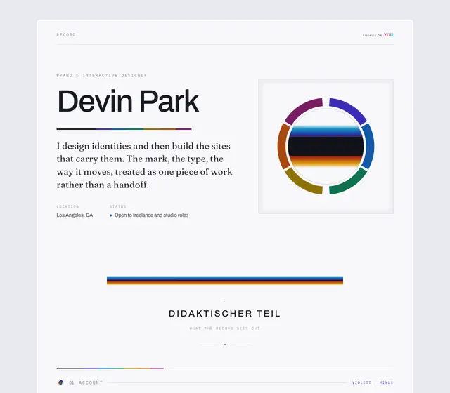 Farbenkreis design on desktop, shown with a fictional demo record