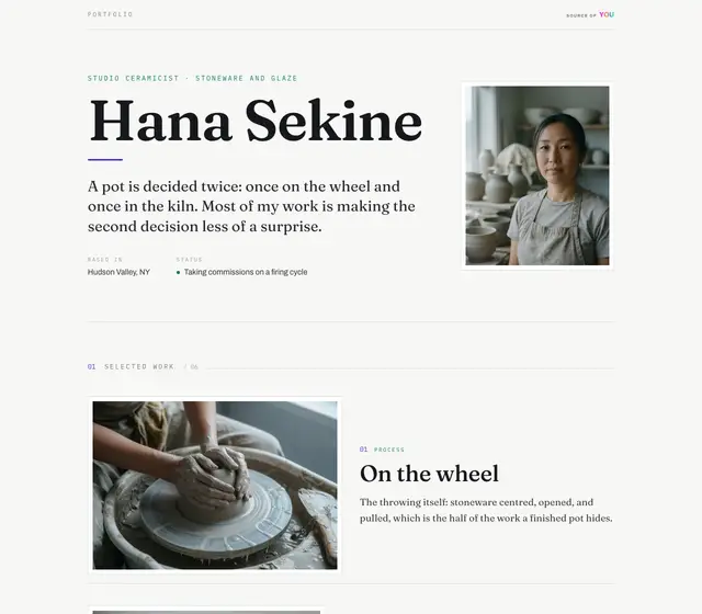Folio design on desktop, shown with a fictional demo record