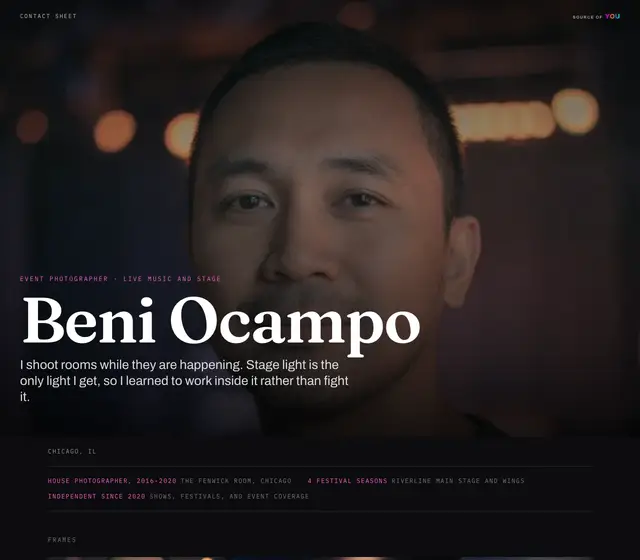 Contact Sheet design on desktop, shown with a fictional demo record