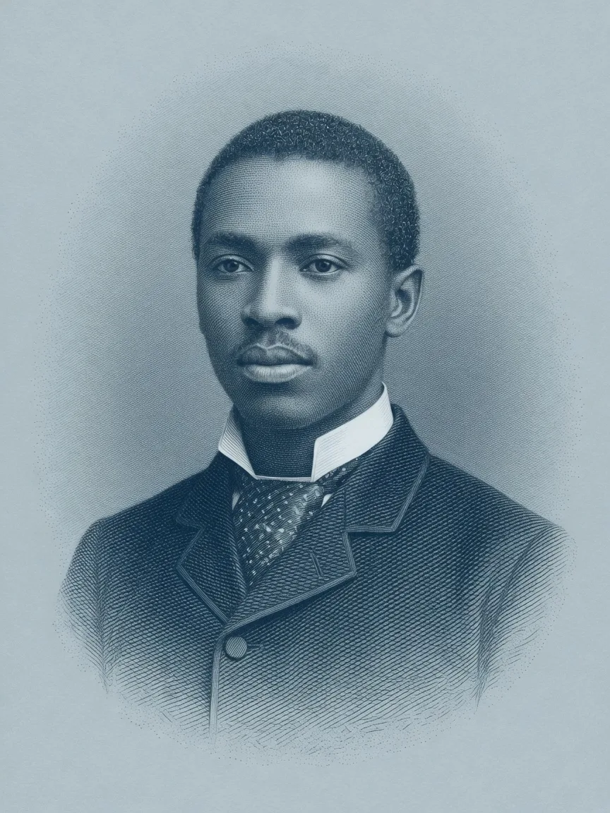 An illustrated stand-in for Scott Joplin, drawn in the Hall's engraving register because no rights-clean institutional likeness was obtained.