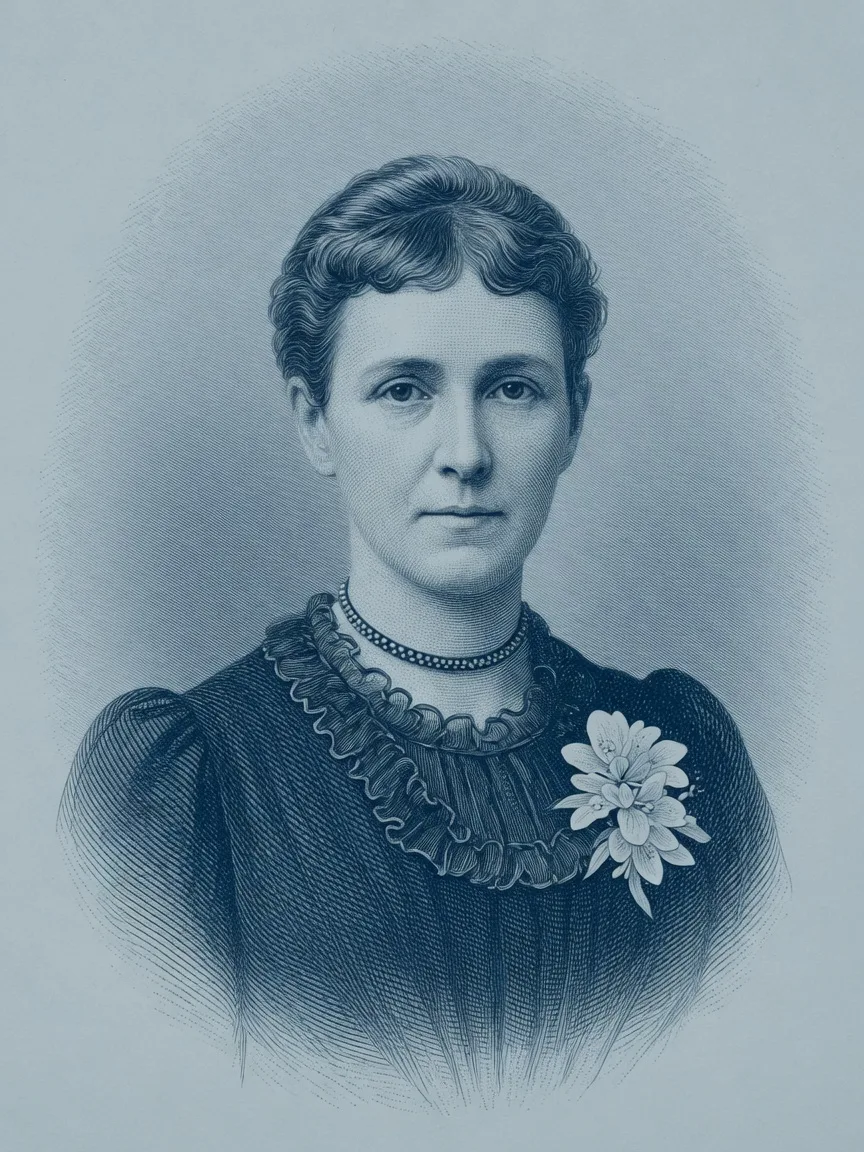 An illustrated stand-in for Williamina Fleming, drawn in the Hall's engraving register because no rights-clean institutional likeness was obtained.